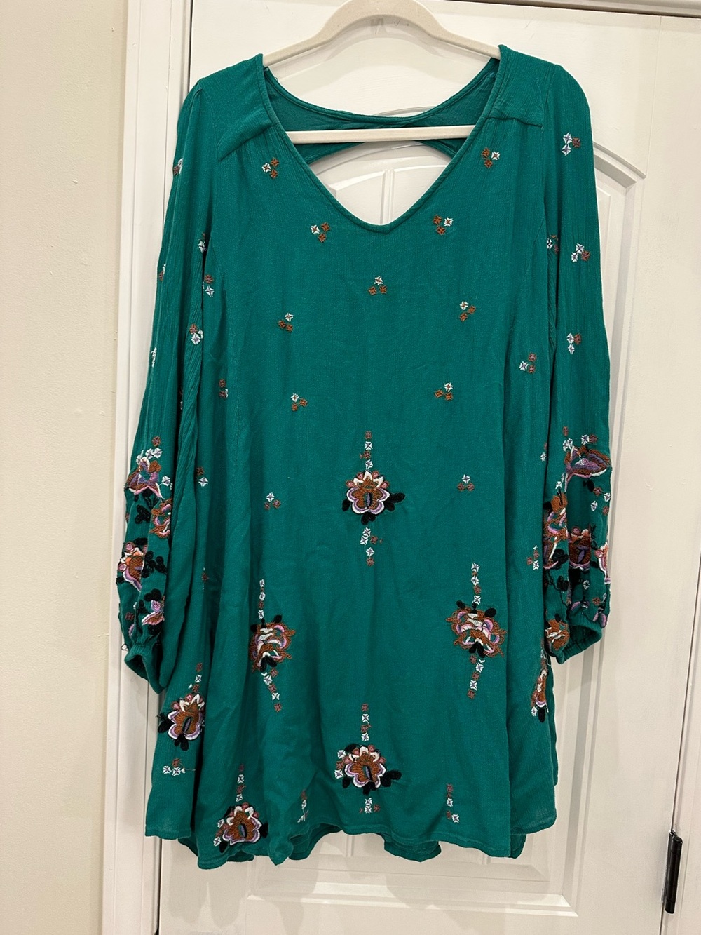Free People Oxford Embroidered Shift Tunic Mini Dress M